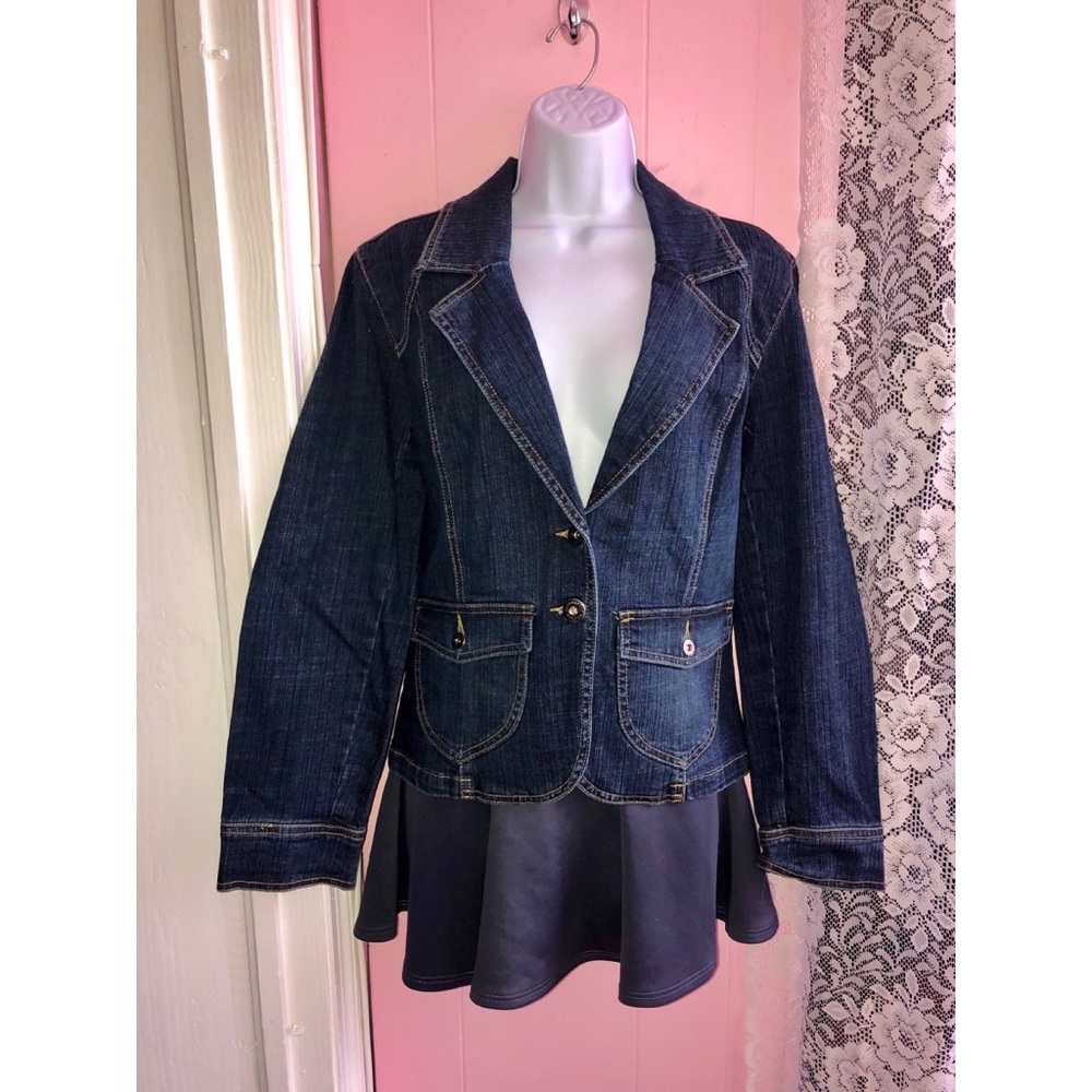 Dark denim blazer jacket med